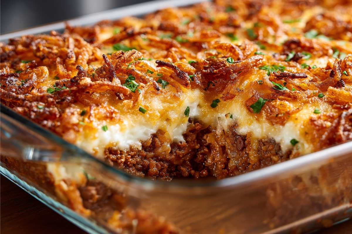 French Onion Ground Beef and Rice Casserole